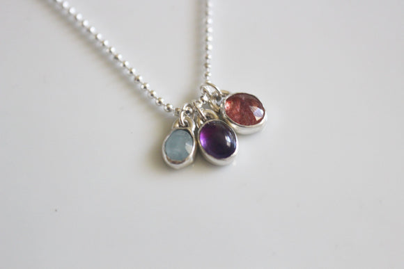 Gemstone Trio Necklace - Amethyst, Aquamarine, Strawberry Quartz