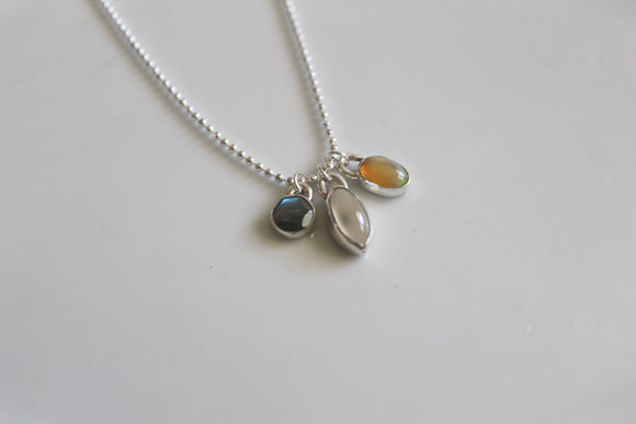 Gemstone Trio Necklace - Labradorite, Moonstone, and Opal