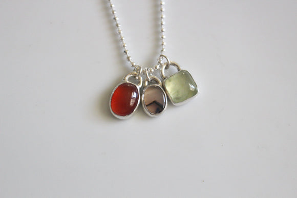 Gemstone Trio Necklace- Carnelian, Prehnite, and Agate