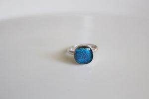 Blue Dichroic Glass Ring- Size 7.5