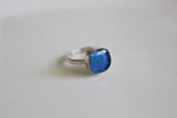 Blue Dichroic Glass Ring- Size 7.5