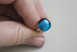 Blue Dichroic Glass Ring- Size 7.5