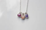 Gemstone Trio Necklace- Purple Chalcedony, Peach Moonstone, and Pink Sapphire