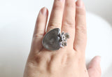 Silver Sheen Obsidian Flower Ring, Finished to Order in your Size