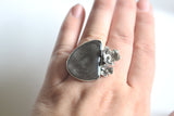 Silver Sheen Obsidian Flower Ring, Finished to Order in your Size