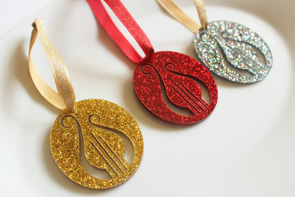 Lyre Ornament Glitter Ornament Red or Gold Acrylic Christmas Ornament